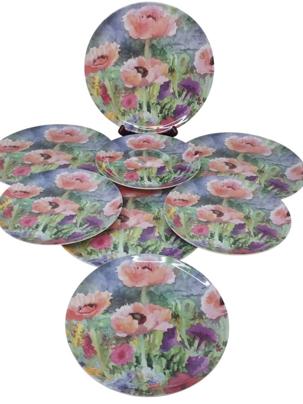 Judy Buswell Red Geranium Melamine Plates Set Of 8 Dinner & Salad Botanical